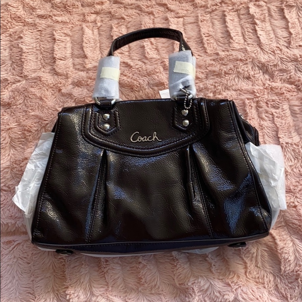 Patient dark brown leather coach purse